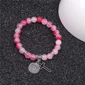 pink quartz beaded bracelet for women
